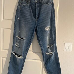 H&M Distressed Mom Blue Jeans